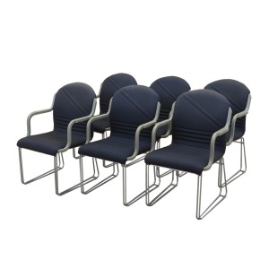 Set of six chairs with armrests, blue upholstery, Italian Modern design, 1990s