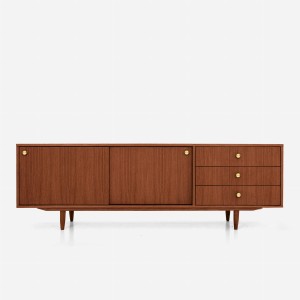 Sideboard stained teak T-S03 sliding door and 3 drawers